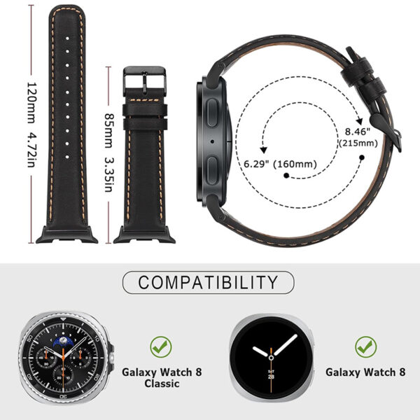 Samsung Watch 8 Leather Strap – Slim & Durable Leather Replacement Band, Compatible with Galaxy Watch 8 (2025) and All Previous Samsung Smartwatch Models